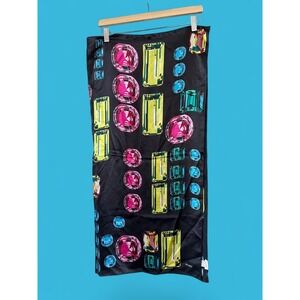 Jewel Print Echo Square 100% Silk Scarf Black/Bright Colorful Gems Wearable Art